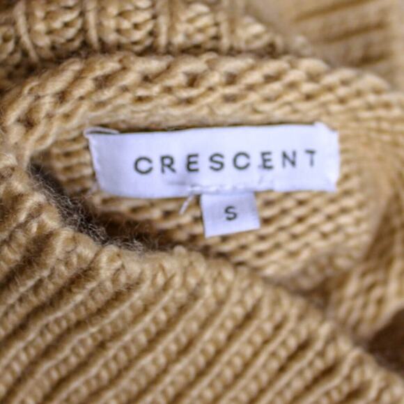 Crescent Sweater Funnel Neck Turtleneck Fringe Pullover Tan Brown S - Picture 4 of 5